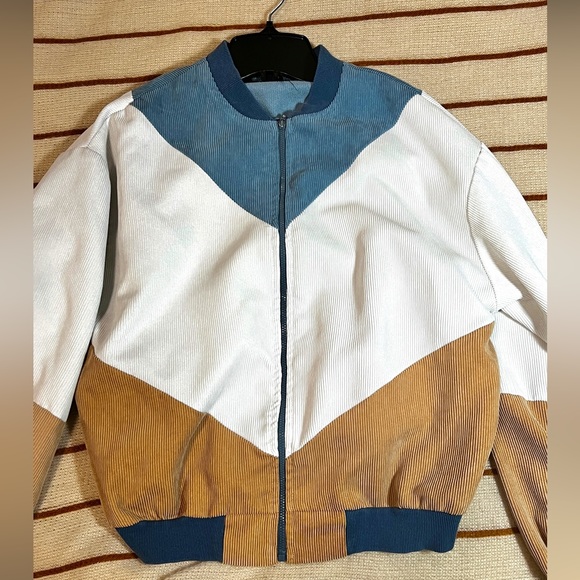 Colour Block Zipper Placket Hooded Corduroy Jacket | Size Small - Picture 1 of 4